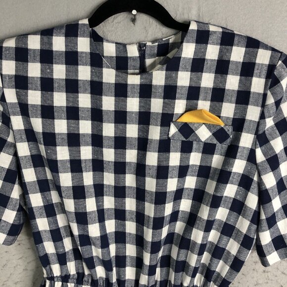 Vintage JP Angela Dress Womens 12 Navy Blue White Check Preppy Office Retro 80s - Picture 7 of 16